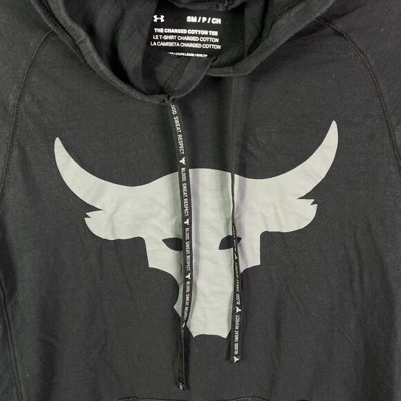 Under Armour Project Rock Hoodie T Shirt Mens Small Black Loose Pullover - Picture 5 of 12